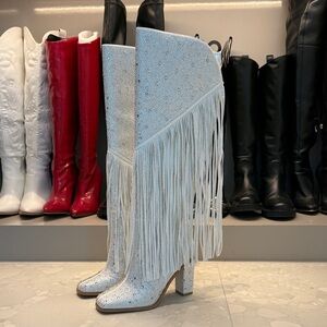 White bedazzled Fringe Women's Boots